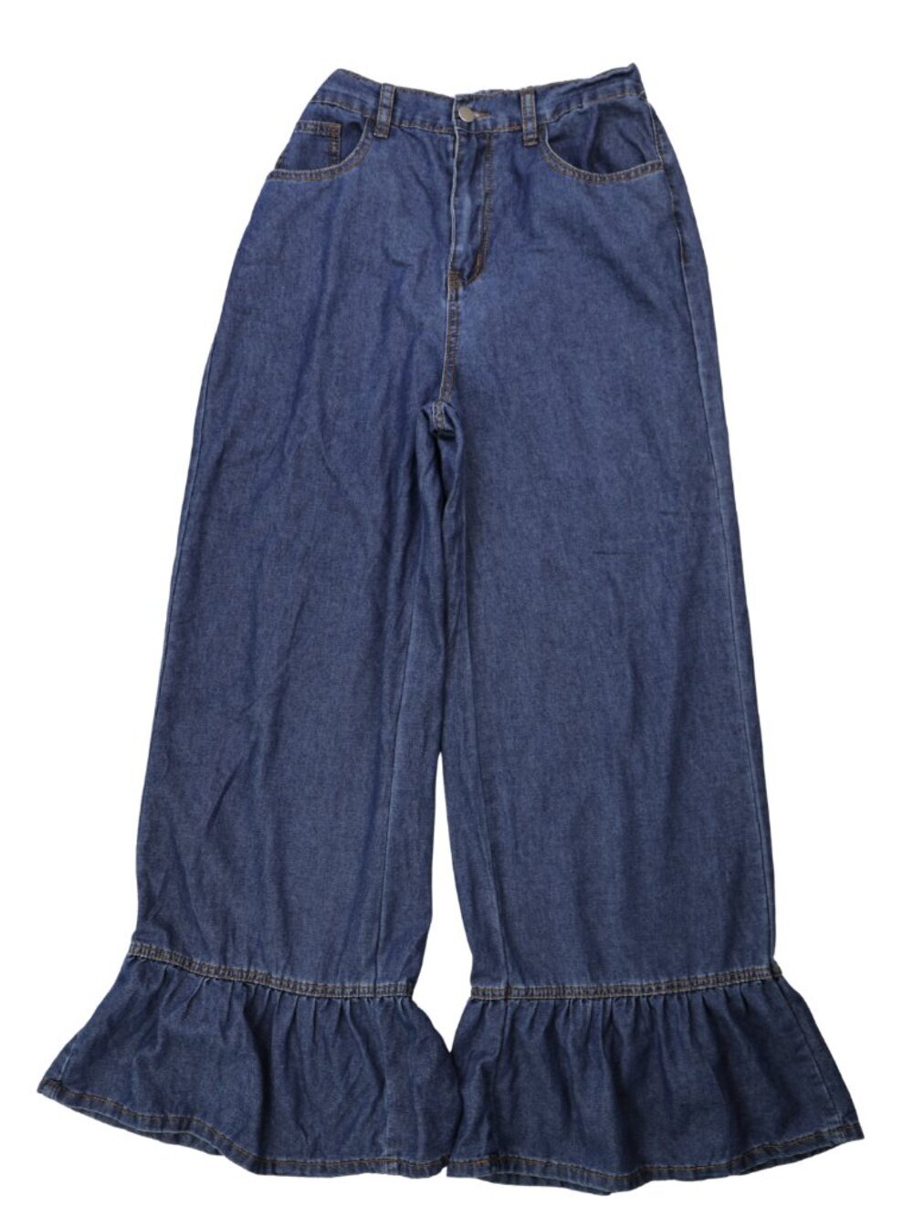 SHEIN Ruffle Hem Wide Leg Jeans Size 28 High Rise Blue Denim
